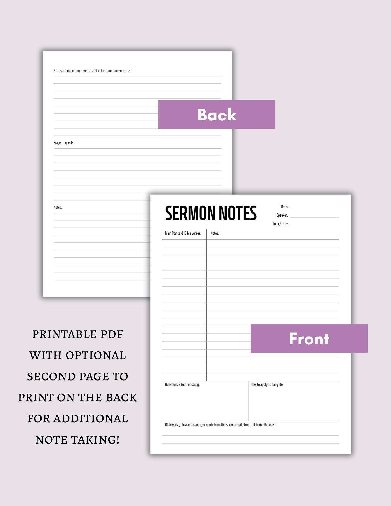 Ministry Notes.pdf Sermon Notes Printable PDF, Digital Download, Lined and Unlined - Etsy