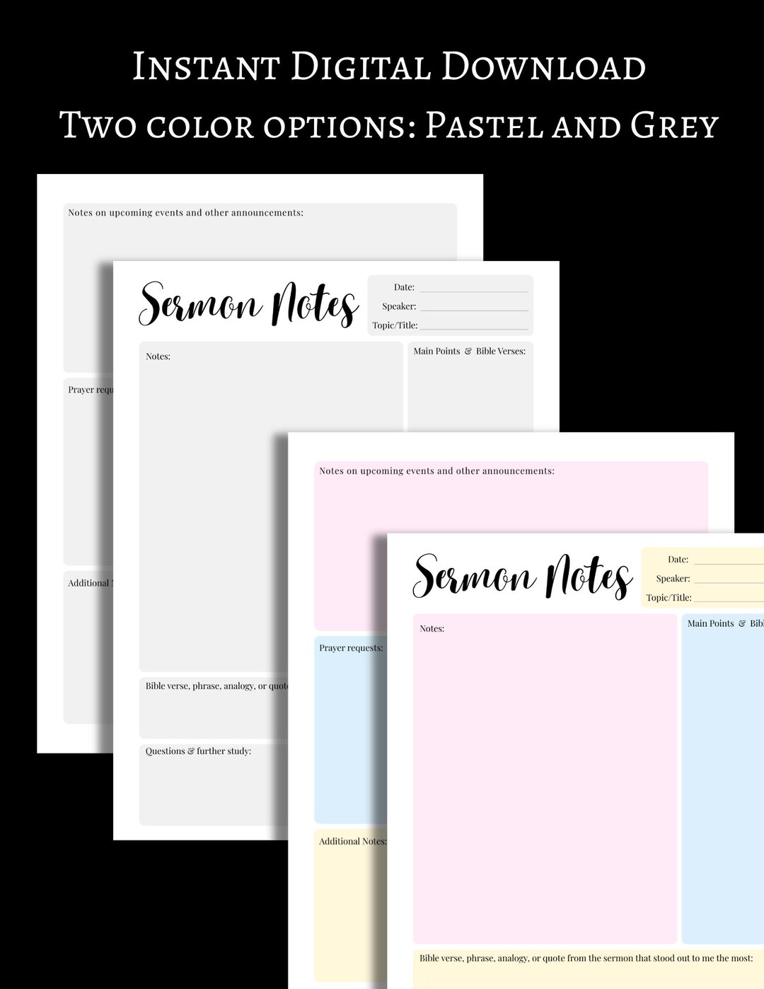 Ser Man Notes.pdf Sermon Notes Printable PDF, Digital Download, Grayscale or Pastel Color ...