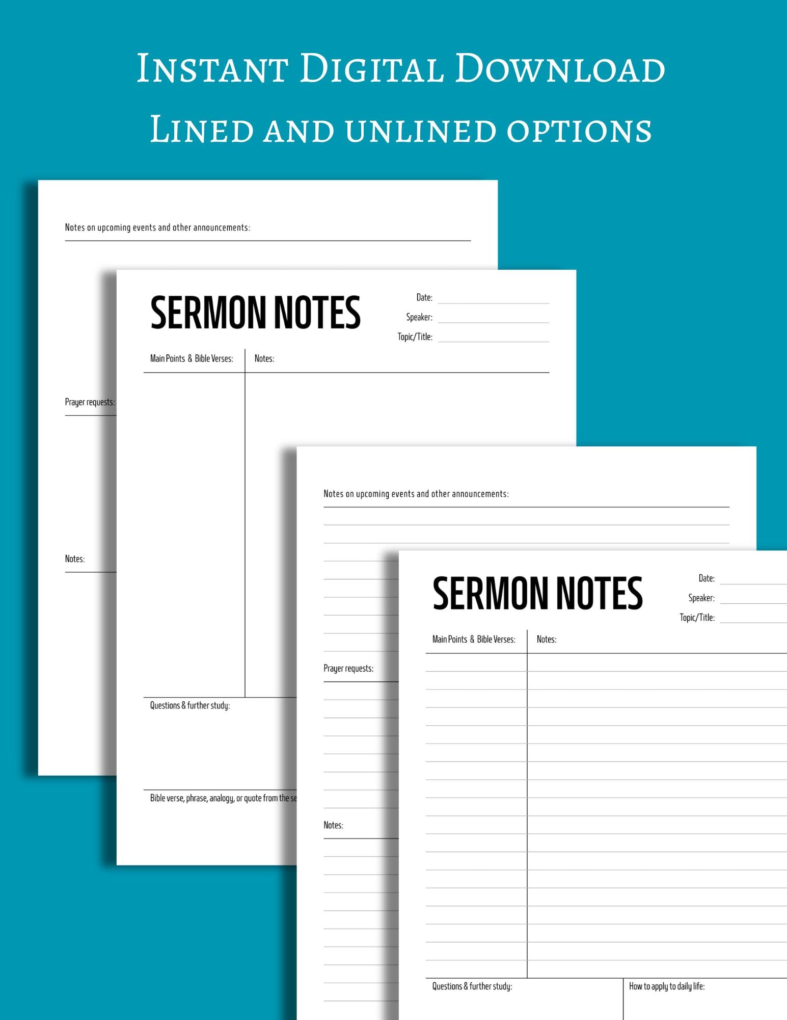 Ministry Notes.pdf Sermon Notes Printable PDF, Digital Download, Lined and Unlined - Etsy