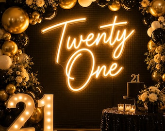 Letrero de neón para cumpleaños número 21 / Decoración LED para fiesta de veintiún años / Fondo para cumpleaños