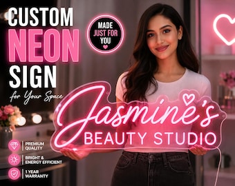 Custom Beauty Studio Neon Sign | Salon Name LED Sign | Aesthetic Pink Neon Light for Makeup Room, Lash Studio, Spa, Home Decor