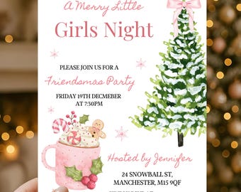 Girls Night Christmas Party Invitation | Pink Holiday Invite | Friendsmas Theme
