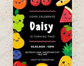 Kids Birthday Invitation | Kawaii Fruit Party Invite | Editable Template