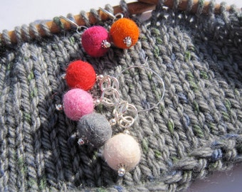 6 Stitch Markers, felt beads