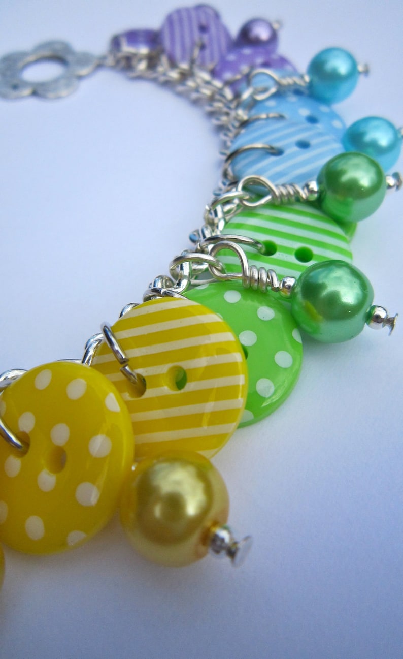 Rainbow button bracelet bright button bracelet dotty button bracelet image 4