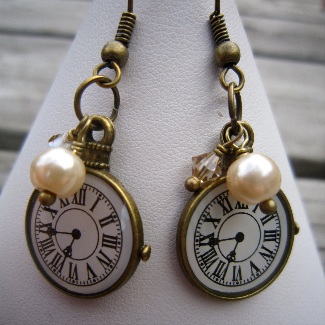 Clock Face Earrings Roman Numerals Antiqued Bronze Etsy