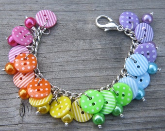 Rainbow button bracelet - bright button bracelet -  dotty button bracelet