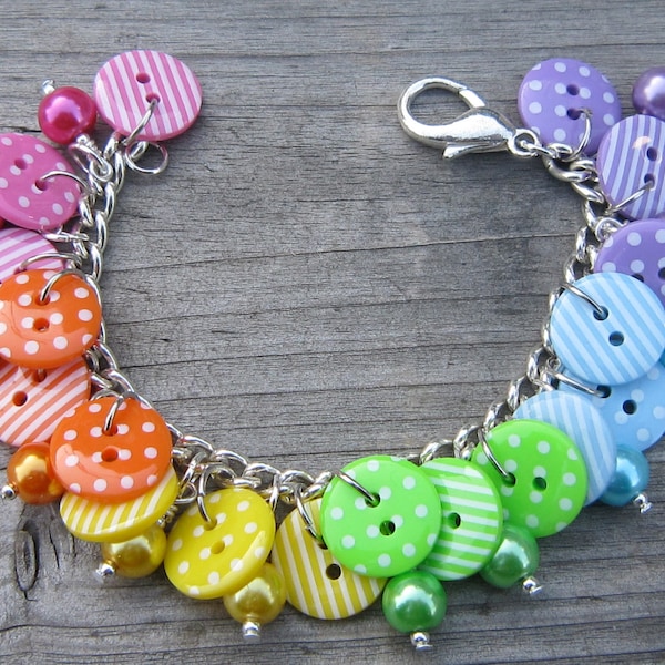 Rainbow button bracelet - bright button bracelet -  dotty button bracelet