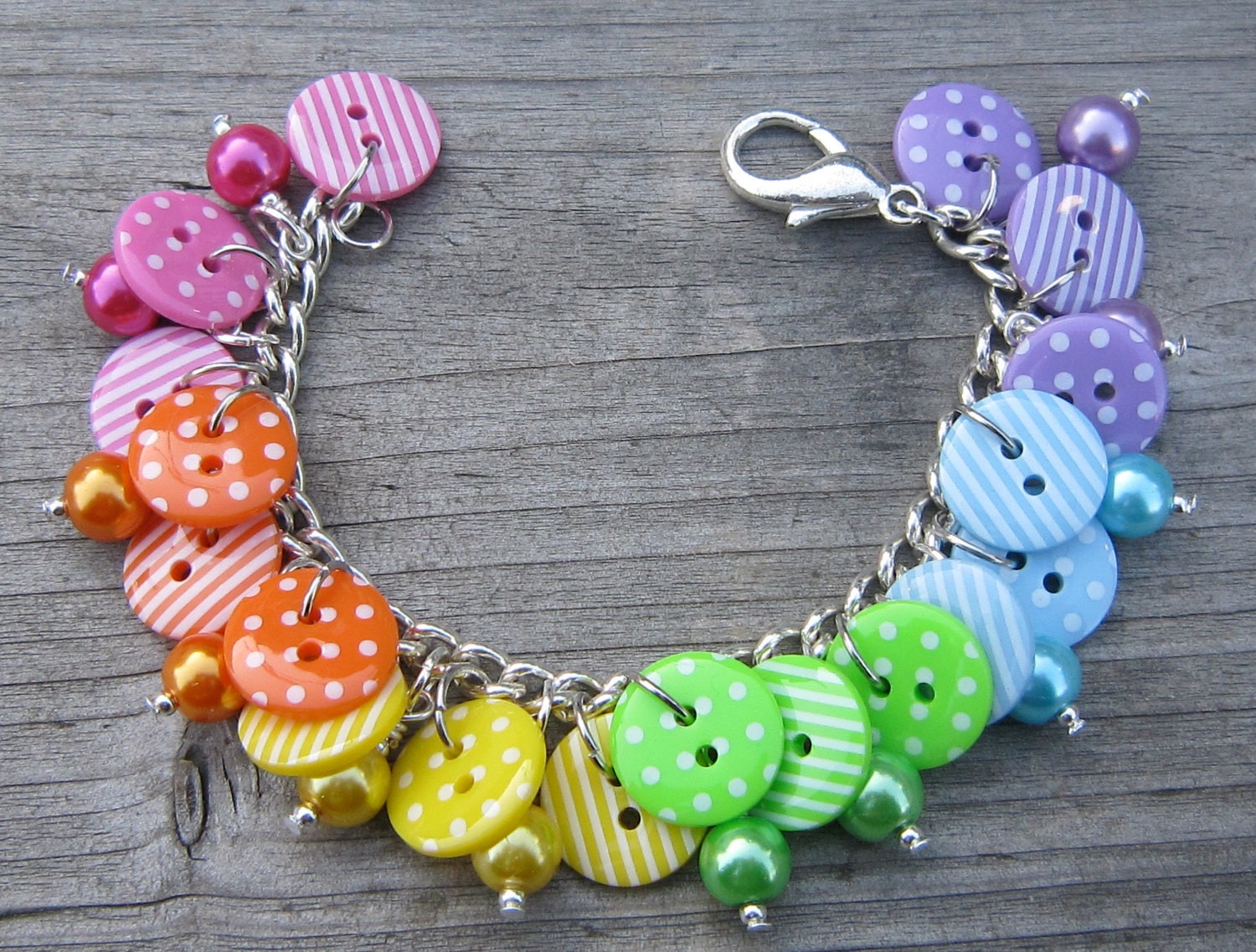Rainbow Button Bracelet Bright Button Bracelet Dotty Button Bracelet Etsy