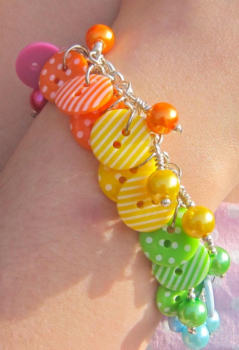 Rainbow button bracelet bright button bracelet dotty button bracelet image 2