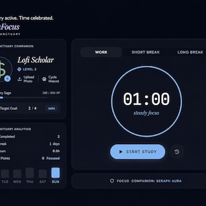 Aesthetic Pomodoro Timer App | ADHD Productivity Workspace | Focus Dashboard | Study Timer | Offline Digital Download