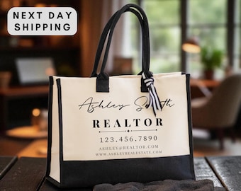 Realtor Tote Bag, Real Estate Agent Gift, Custom Work Tote, Personalized Name Bag, Realtor Appreciation Gift