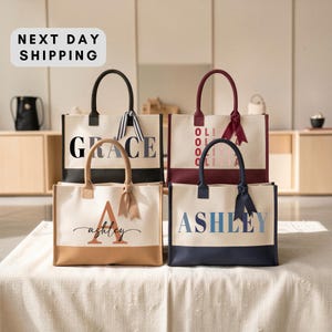 Custom Name Tote Bag, Personalized Initial Bag, Gift For Bride, Bach Club Tote, Canvas Carry, Luxury Monogram Tote Bag