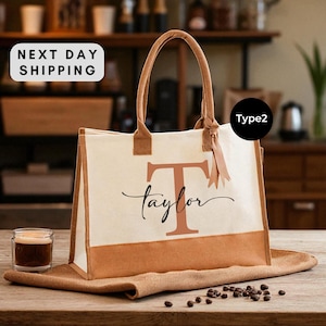 Custom Name Tote Bag, Personalized Initial Bag, Gift For Bride, Bach Club Tote, Canvas Carry, Luxury Monogram Tote Bag