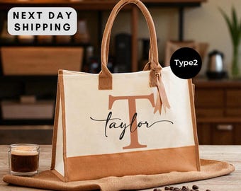 Custom Name Tote Bag, Personalized Initial Bag, Gift For Bride, Bach Club Tote, Canvas Carry, Luxury Monogram Tote Bag