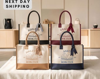 Custom Book Club Canvas Tote Bag, Personalized Reading Tote, Library Bag Gift, Book Lover Tote, Everyday Reusable Tote