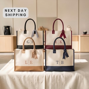 Custom Initials Tote Bag, Personalized Monogram Gift, Unique Everyday Tote for Work or School, Bridesmaid Gift