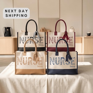Custom Nurse Canvas Tote Bag, Personalized Medical Tote, Everyday Work Bag, Nurse Appreciation Gift, Healthcare Worker Tote