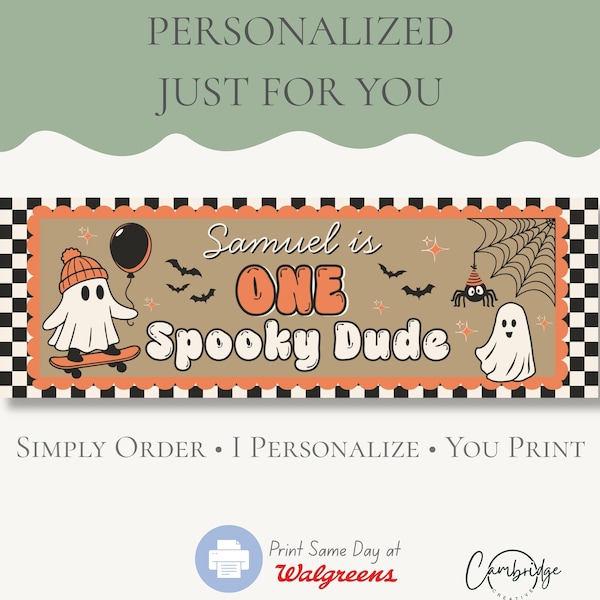 One Spooky Dude Birthday Banner, Happy Birthday Banner, Halloween Ghost First Birthday (Digital Download)