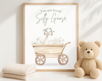 You Are Loved Silly Goose Print | Vintage Nursery Wall Art | Whimsical Farm Animal Printable