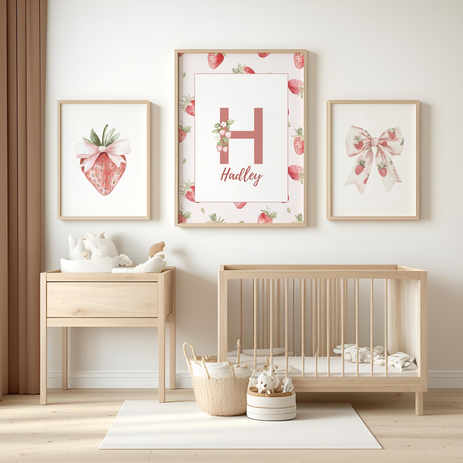 Strawberry Nursery Wall Art Set – Personalized Name Print, Set of 3 ...