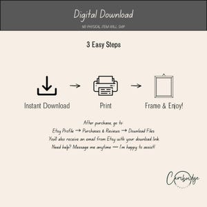 Pode incluir: Gr&aacute;fico de download digital com instru&ccedil;&otilde;es: Download instant&acirc;neo, Imprimir, Emoldurar e Desfrutar! O texto inclui "3 passos f&aacute;ceis" e "NENHUM item f&iacute;sico ser&aacute; enviado."