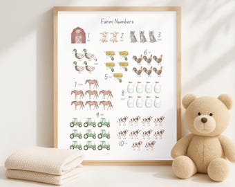 Impresión de números de animales de granja, decoración de guardería (descarga digital)