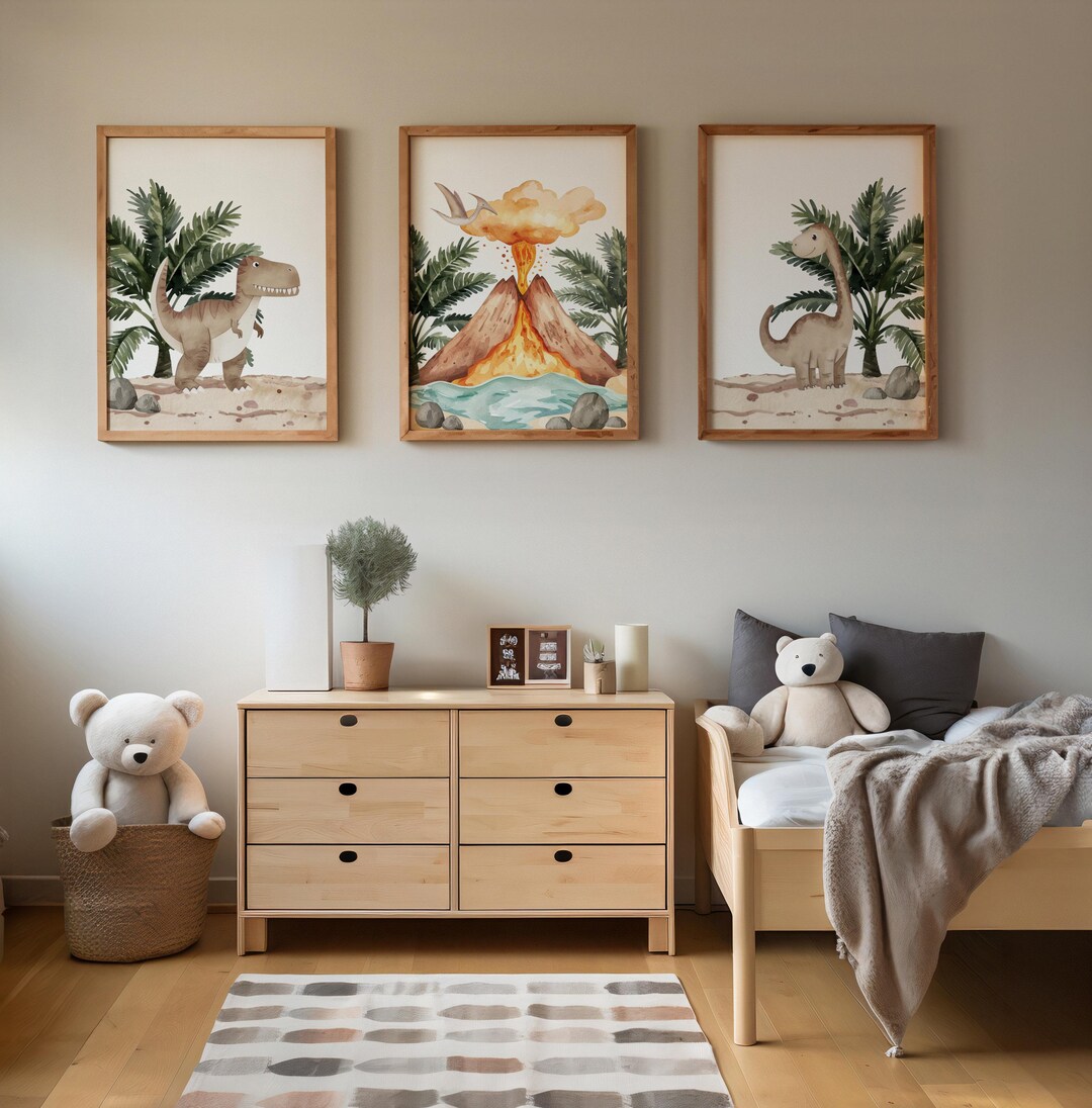 Neutral Dinosaur Nursery Wall Art Set of 3 | Modern Dino Nursery Prints ...