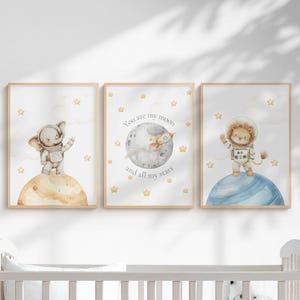 Weltraum Kinderzimmer Druck, Astronaut Tiere, Mond Zitat (digitaler Download)