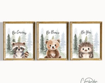 Woodland Animal Nursery Art Set | Boho Forest Prints (Digital Download)
