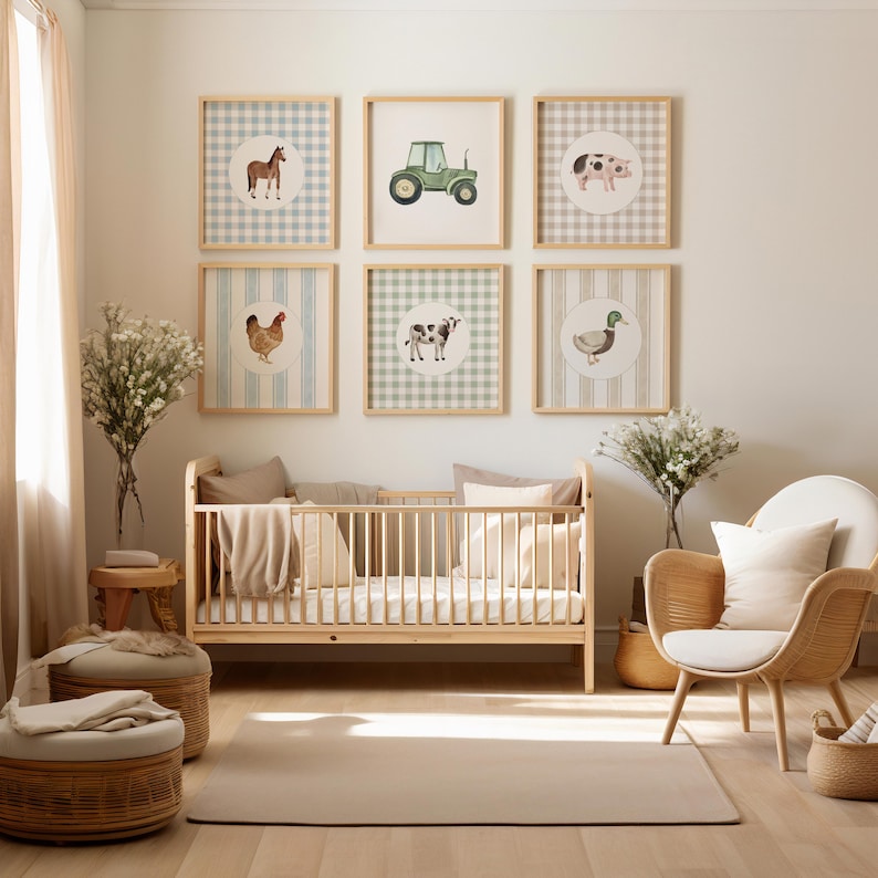 Farm Animal Wall Art Nursery Prints Set of 6 | Rustic Neutral Farm ...