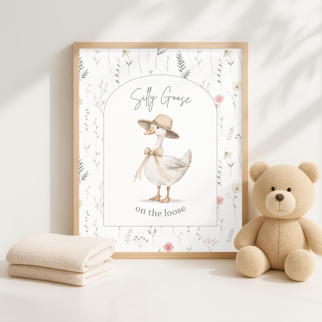 Silly Goose Nursery Print: Vintage Girl Room Floral Wall Art (digital ...