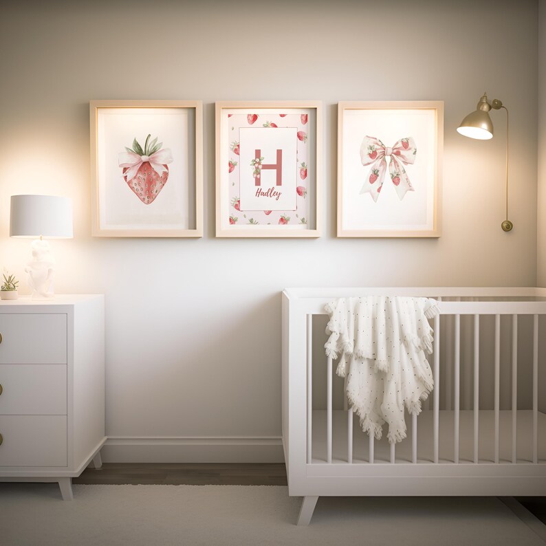 Strawberry Nursery Wall Art Set – Personalized Name Print, Set of 3 ...
