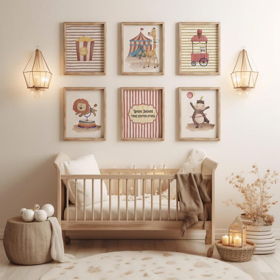 Circus Nursery Wall Art Set, Vintage Carnival Animals, Whimsical Prints (Digital Download)