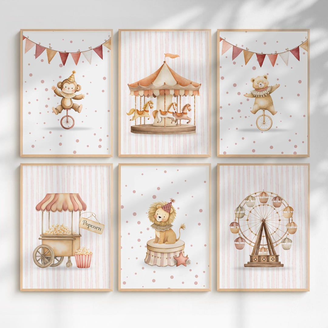 Vintage Circus Nursery Art | Whimsical Carnival Prints Set (digital ...