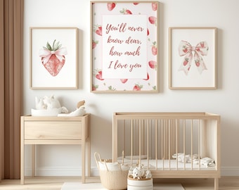 Strawberry Nursery Prints Set | Baby Girl Room Wall Art (Digital Download)