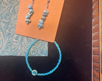 turquoise drop earrings with matching bracelet