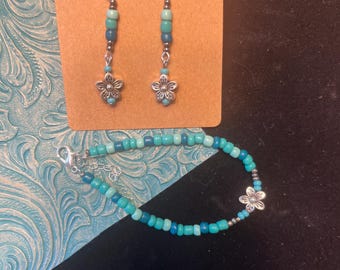 hand made turquoise earrings with matching bracelet