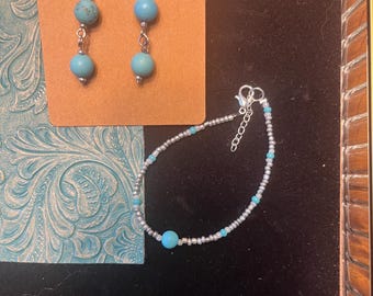 hand made turquoise earrings with matching bracelet