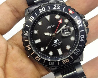 Fossil VINTAGE 90’s Watch Stainless Steel & Water resistant, Black Leather Band Vintage Fossil Cuff Watch 1990s | Black Leather Band  main image 3