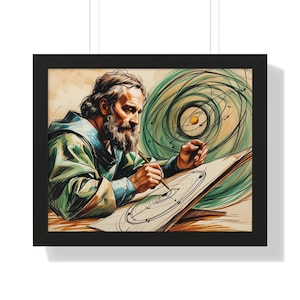 Poster Print, Wall Art Print, Astronomy Art Poster, Copernicus Sketching Orbits, Scientific Art, Historical Figure Art Print