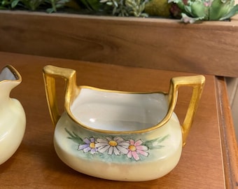 Vintage Crown Essex Germany Creamer & Sugar Bowl Set – Hand Painted Floral Porcelain with Gold Handles