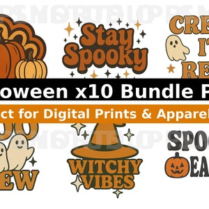 Halloween Retro Bundle | 10 Digital Designs | Vintage Spooky Ghosts Pumpkins Witchy Graphics | POD T-Shirt Sublimation Clipart