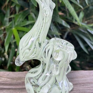 Bumpy Green Worked Glass Hammer Pipe 5.5" Stand Up Sherlock Dripping Knobby Slime Marbles