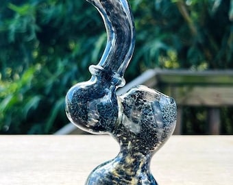 Nebula Black Fritted & Fumed Glass Hammer Pipe, Stand Up Sherlock Thick Worked Glass Pipes