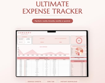 Expense Tracker Spreadsheet Google Sheets | Monthly Spending Tracker with Charts | 50 Categories Paycheck Expense Log