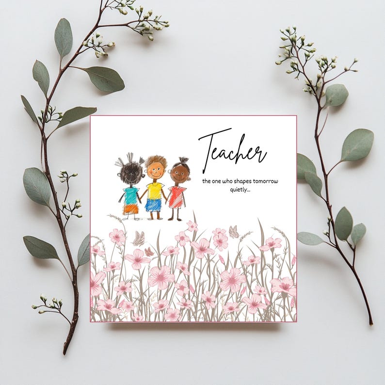 3teacher Card – Children Drawing, Flowers, Butterflies (digital ...
