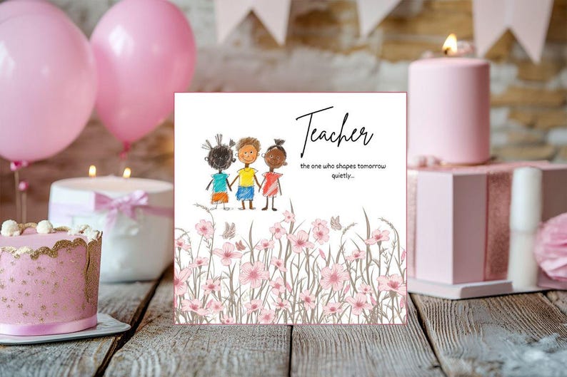 3teacher Card – Children Drawing, Flowers, Butterflies (digital ...