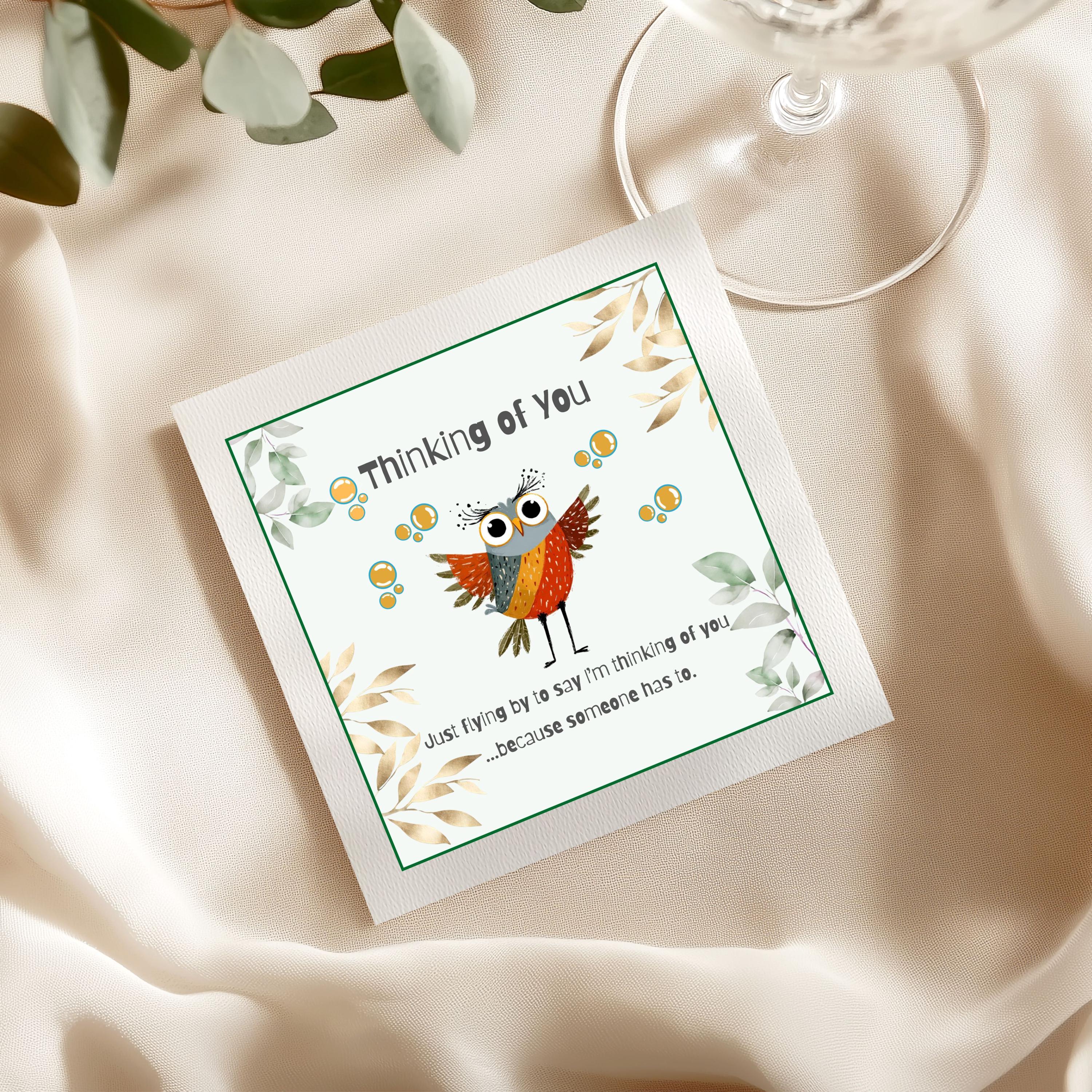 Funny Owl Thinking of You Card &ndash; Cute Animal Humour, Printable 6x6 Digital Download