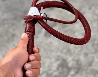 Handmade Red Brandy Kangaroo Leather Bullwhip – Indiana Jones Style, 12/16 Plait